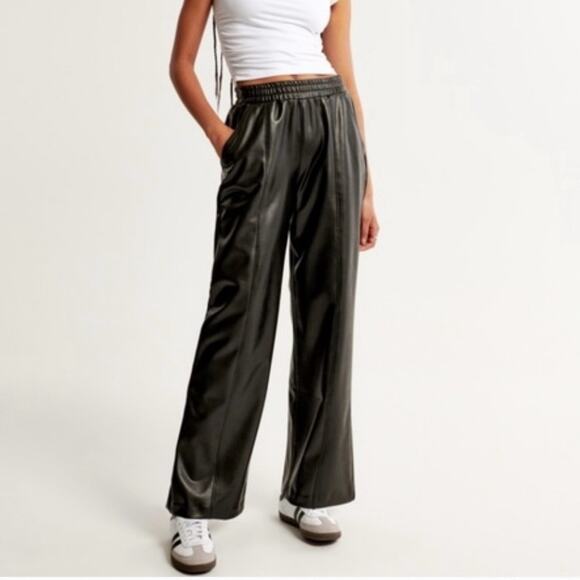 Abercrombie & Fitch Pants - Abercrombie & Fitch Vegan Leather Black Straight Leg Elastic Waist Pants Size XL